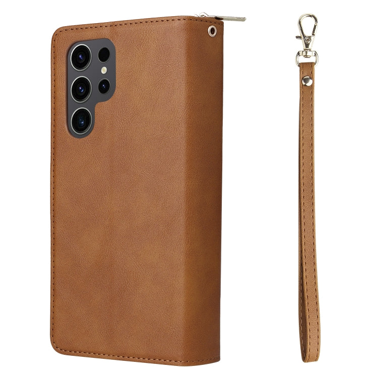 For Samsung Galaxy S24 Ultra 5G 9-Card Slots Zipper Wallet Bag Leather Phone Case(Brown) - Galaxy S24 Ultra 5G Cases by PMC Jewellery | Online Shopping South Africa | PMC Jewellery | Buy Now Pay Later Mobicred