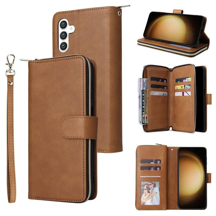 For Samsung Galaxy S24+ 5G 9-Card Slots Zipper Wallet Bag Leather Phone Case(Brown) - Galaxy S24+ 5G Cases by PMC Jewellery | Online Shopping South Africa | PMC Jewellery | Buy Now Pay Later Mobicred