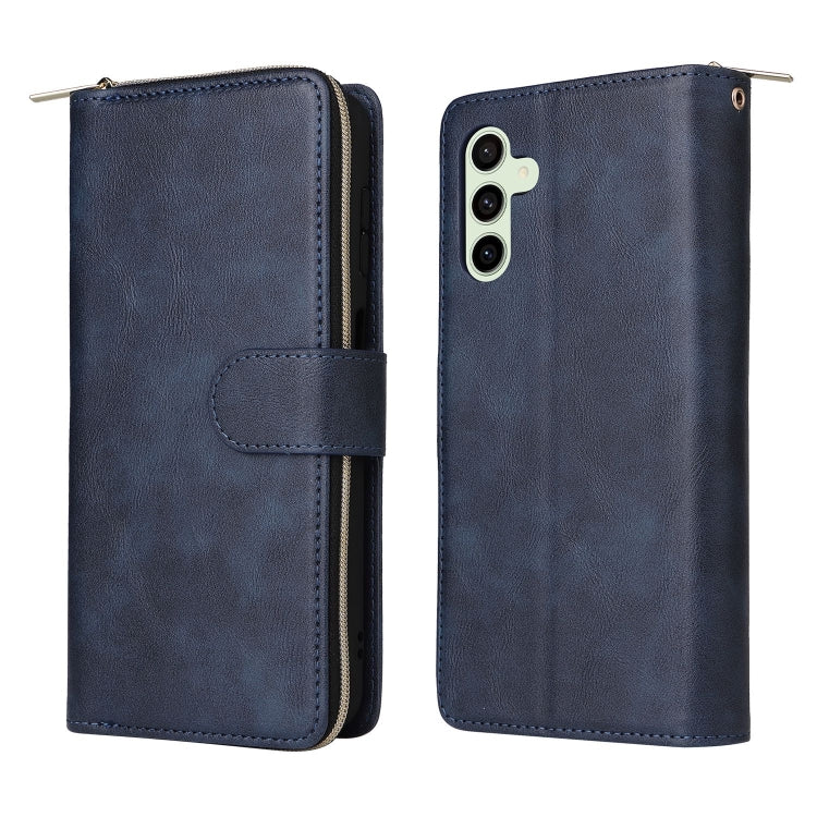 For Samsung Galaxy S24 FE 5G 9-Card Slots Zipper Wallet Bag Leather Phone Case(Blue) - Galaxy S24 FE 5G Cases by PMC Jewellery | Online Shopping South Africa | PMC Jewellery | Buy Now Pay Later Mobicred