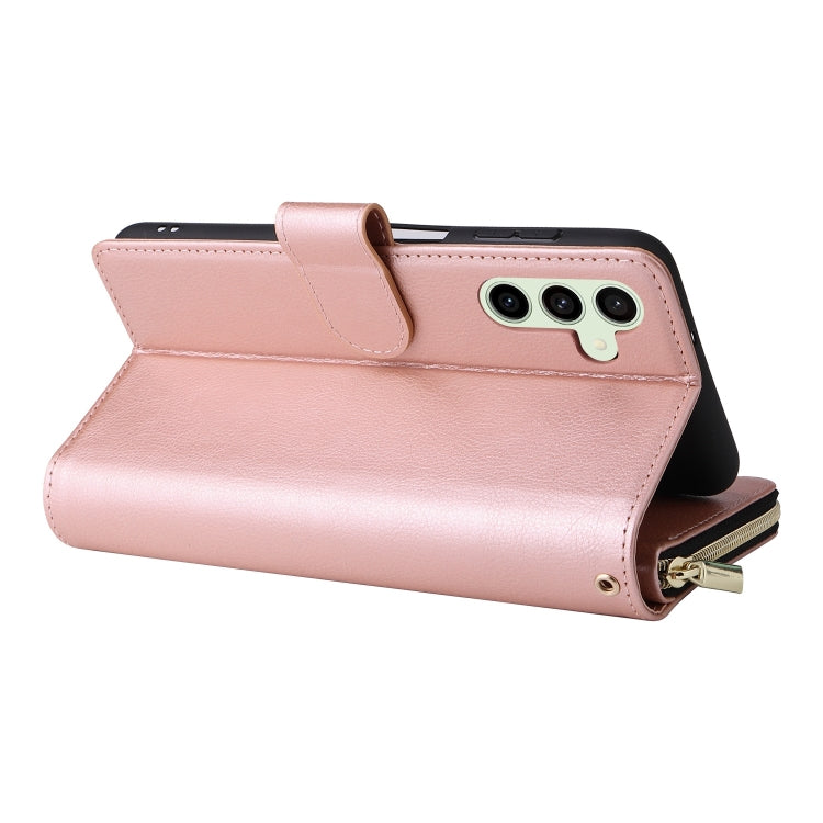 For Samsung Galaxy S24 FE 5G 9-Card Slots Zipper Wallet Bag Leather Phone Case(Rose Gold) - Galaxy S24 FE 5G Cases by PMC Jewellery | Online Shopping South Africa | PMC Jewellery | Buy Now Pay Later Mobicred