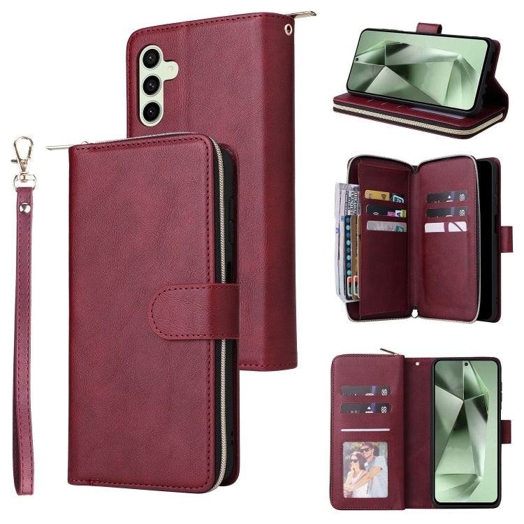 For Samsung Galaxy S24 FE 5G 9-Card Slots Zipper Wallet Bag Leather Phone Case(Wine Red) - Galaxy S24 FE 5G Cases by PMC Jewellery | Online Shopping South Africa | PMC Jewellery | Buy Now Pay Later Mobicred