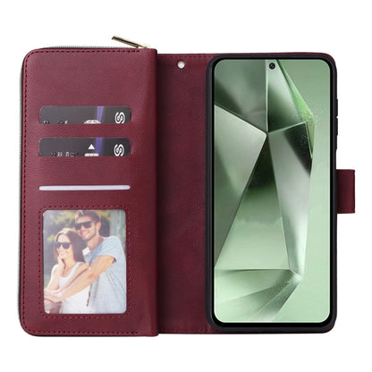 For Samsung Galaxy S24 FE 5G 9-Card Slots Zipper Wallet Bag Leather Phone Case(Wine Red) - Galaxy S24 FE 5G Cases by PMC Jewellery | Online Shopping South Africa | PMC Jewellery | Buy Now Pay Later Mobicred