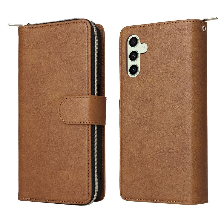 For Samsung Galaxy S24 FE 5G 9-Card Slots Zipper Wallet Bag Leather Phone Case(Brown) - Galaxy S24 FE 5G Cases by PMC Jewellery | Online Shopping South Africa | PMC Jewellery | Buy Now Pay Later Mobicred