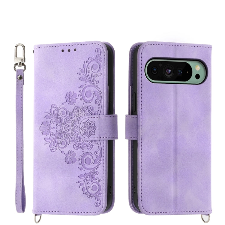 For Google Pixel 9 Skin-feel Flowers Embossed Wallet Leather Phone Case(Purple) - Google Cases by PMC Jewellery | Online Shopping South Africa | PMC Jewellery | Buy Now Pay Later Mobicred