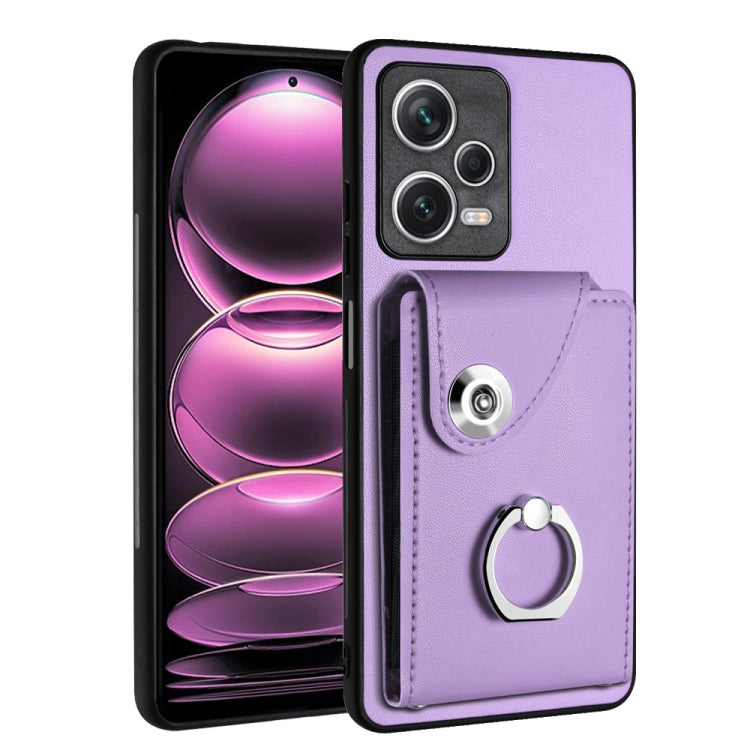 For Xiaomi Redmi Note 12 Pro 5G Global Organ Card Bag Ring Holder PU Phone Case(Purple) - Xiaomi Cases by PMC Jewellery | Online Shopping South Africa | PMC Jewellery | Buy Now Pay Later Mobicred