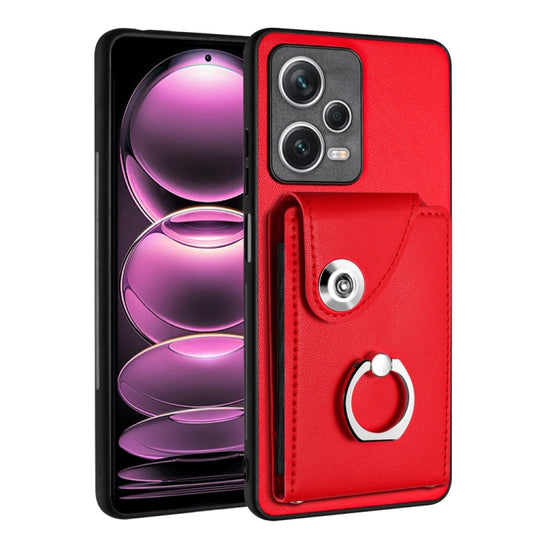 For Xiaomi Redmi Note 12 Pro+ 5G Global Organ Card Bag Ring Holder PU Phone Case(Red) - Xiaomi Cases by PMC Jewellery | Online Shopping South Africa | PMC Jewellery | Buy Now Pay Later Mobicred