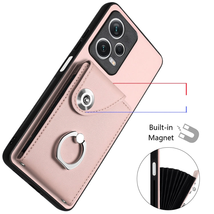 For Xiaomi Poco X5/Redmi Note 12 5G Global Organ Card Bag Ring Holder PU Phone Case(Pink) - Xiaomi Cases by PMC Jewellery | Online Shopping South Africa | PMC Jewellery | Buy Now Pay Later Mobicred