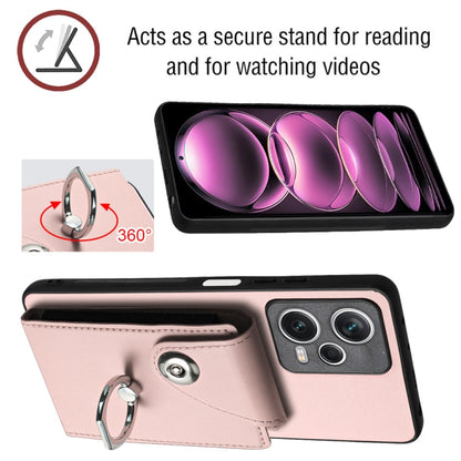 For Xiaomi Poco X5/Redmi Note 12 5G Global Organ Card Bag Ring Holder PU Phone Case(Pink) - Xiaomi Cases by PMC Jewellery | Online Shopping South Africa | PMC Jewellery | Buy Now Pay Later Mobicred