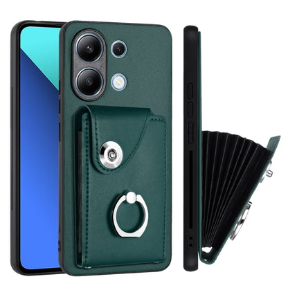 For Xiaomi Redmi Note 13 4G Global Organ Card Bag Ring Holder PU Phone Case(Green) - Note 13 Cases by PMC Jewellery | Online Shopping South Africa | PMC Jewellery | Buy Now Pay Later Mobicred