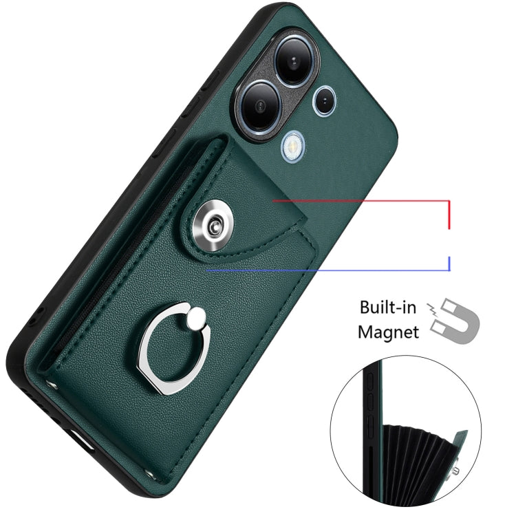 For Xiaomi Redmi Note 13 4G Global Organ Card Bag Ring Holder PU Phone Case(Green) - Note 13 Cases by PMC Jewellery | Online Shopping South Africa | PMC Jewellery | Buy Now Pay Later Mobicred