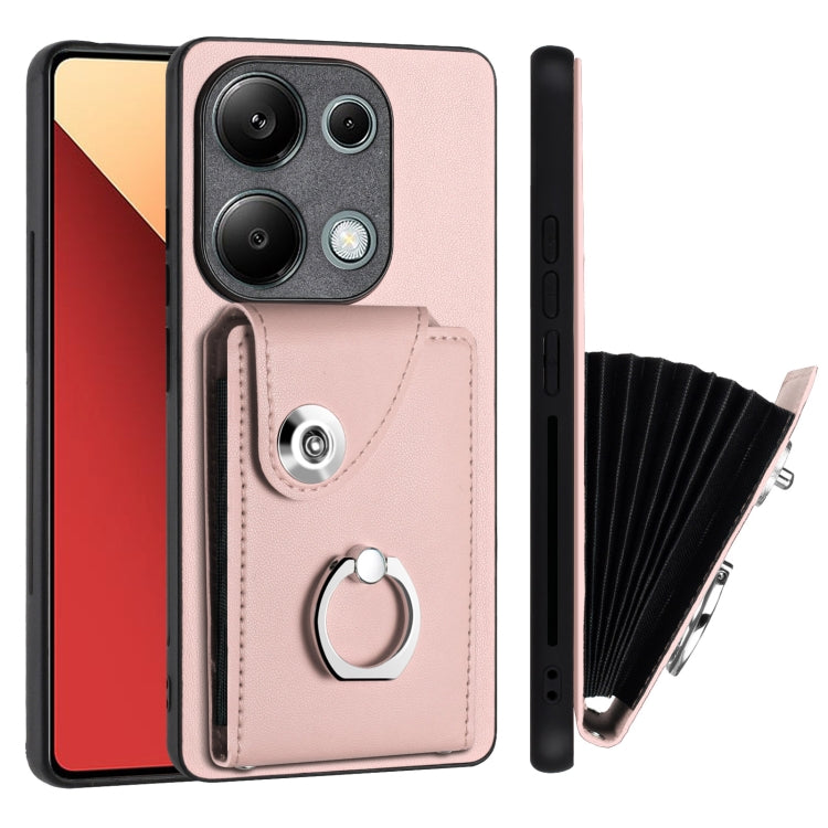 For Xiaomi Redmi Note 13 Pro 4G Global Organ Card Bag Ring Holder PU Phone Case(Pink) - Note 13 Pro Cases by PMC Jewellery | Online Shopping South Africa | PMC Jewellery | Buy Now Pay Later Mobicred