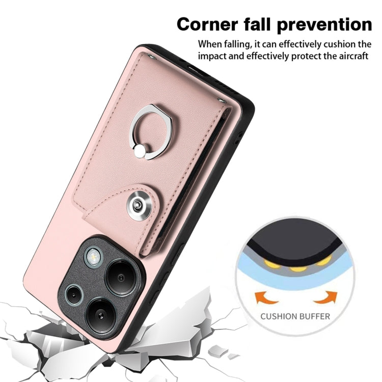 For Xiaomi Redmi Note 13 Pro 4G Global Organ Card Bag Ring Holder PU Phone Case(Pink) - Note 13 Pro Cases by PMC TechLife | Online Shopping South Africa | PMC TechLife | Buy Now Pay Later Mobicred