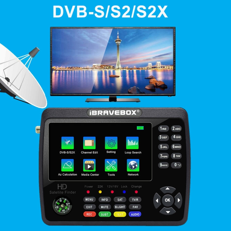 iBRAVEBOX V10 Finder Max 4.3 inch Display Digital Satellite Meter Signal Finder, Support DVB-S/S2/S2X, Plug Type:US Plug(Black) - Satellite Finder by PMC TechLife | Online Shopping South Africa | PMC TechLife | Buy Now Pay Later Mobicred