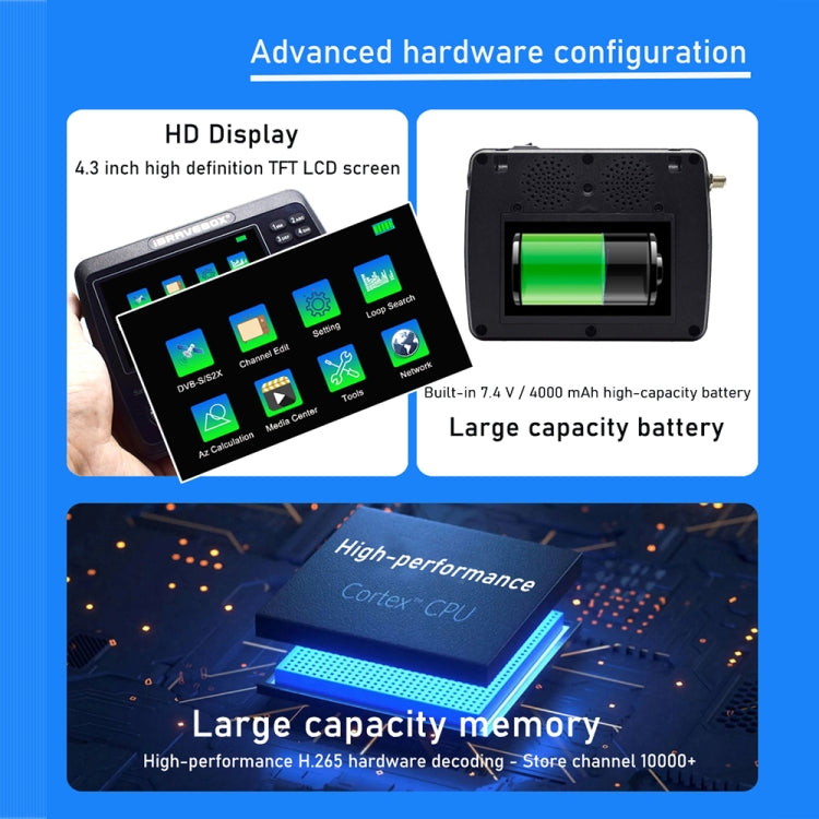 iBRAVEBOX V10 Finder Max 4.3 inch Display Digital Satellite Meter Signal Finder, Support DVB-S/S2/S2X, Plug Type:US Plug(Black) - Satellite Finder by PMC TechLife | Online Shopping South Africa | PMC TechLife | Buy Now Pay Later Mobicred