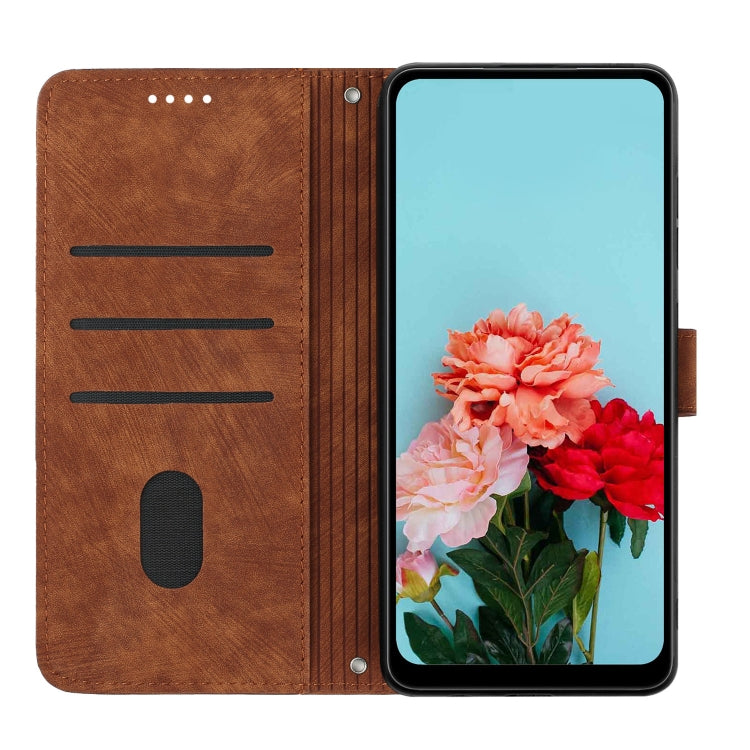 For Tecno Spark Go 2024 / POP 8 Skin Feel Stripe Pattern Leather Phone Case with Long Lanyard(Brown) - Tecno Cases by PMC Jewellery | Online Shopping South Africa | PMC Jewellery | Buy Now Pay Later Mobicred