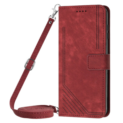 For Tecno Spark Go 2024 / POP 8 Skin Feel Stripe Pattern Leather Phone Case with Long Lanyard(Red) - Tecno Cases by PMC Jewellery | Online Shopping South Africa | PMC Jewellery | Buy Now Pay Later Mobicred