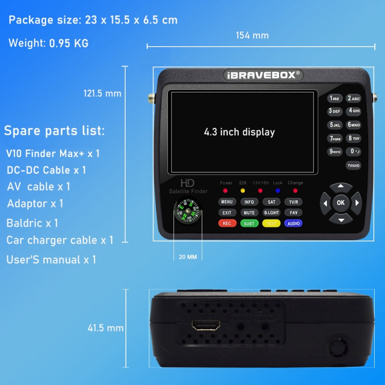 iBRAVEBOX V10 Finder Max+ 4.3 inch Display Digital Satellite Meter Signal Finder, Support DVB-S/S2/S2X AHD, Plug Type:AU Plug(Black) - Satellite Finder by PMC TechLife | Online Shopping South Africa | PMC TechLife | Buy Now Pay Later Mobicred