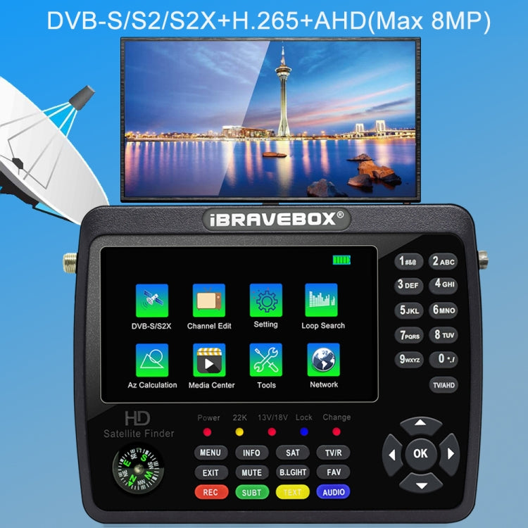 iBRAVEBOX V10 Finder Max+ 4.3 inch Display Digital Satellite Meter Signal Finder, Support DVB-S/S2/S2X AHD, Plug Type:AU Plug(Black) - Satellite Finder by PMC Jewellery | Online Shopping South Africa | PMC Jewellery | Buy Now Pay Later Mobicred