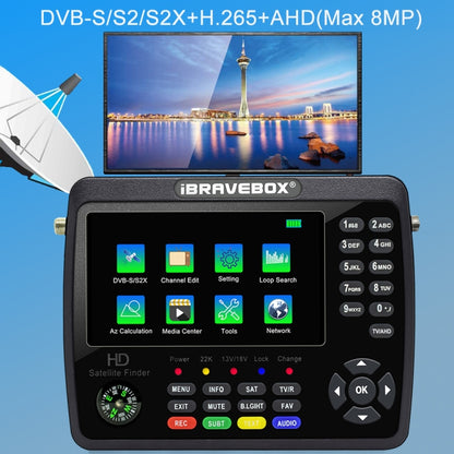 iBRAVEBOX V10 Finder Max+ 4.3 inch Display Digital Satellite Meter Signal Finder, Support DVB-S/S2/S2X AHD, Plug Type:EU Plug(Black) - Satellite Finder by PMC Jewellery | Online Shopping South Africa | PMC Jewellery | Buy Now Pay Later Mobicred