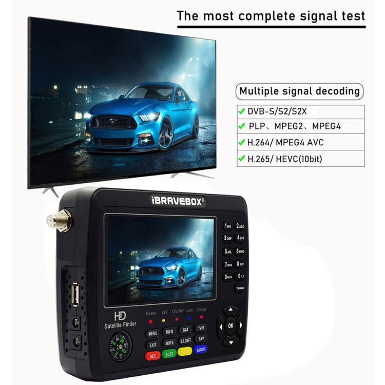 iBRAVEBOX V10 Finder Max+ 4.3 inch Display Digital Satellite Meter Signal Finder, Support DVB-S/S2/S2X AHD, Plug Type:UK Plug(Black) - Satellite Finder by PMC TechLife | Online Shopping South Africa | PMC TechLife | Buy Now Pay Later Mobicred