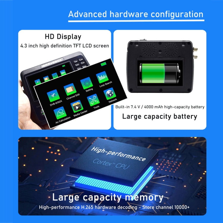 iBRAVEBOX V10 Finder Max+ 4.3 inch Display Digital Satellite Meter Signal Finder, Support DVB-S/S2/S2X AHD, Plug Type:UK Plug(Black) - Satellite Finder by PMC TechLife | Online Shopping South Africa | PMC TechLife | Buy Now Pay Later Mobicred