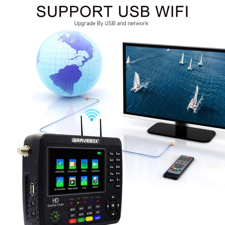 iBRAVEBOX V10 Finder Max+ 4.3 inch Display Digital Satellite Meter Signal Finder, Support DVB-S/S2/S2X AHD, Plug Type:EU Plug(Black) - Satellite Finder by PMC TechLife | Online Shopping South Africa | PMC TechLife | Buy Now Pay Later Mobicred