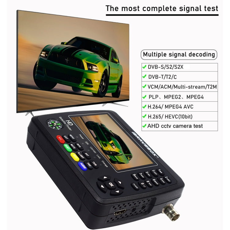 iBRAVEBOX V10 Finder Pro+ 4.3 inch Display Digital Satellite Meter Signal Finder, Support DVB-S/S2/S2X/T/T2/C AHD, Plug Type:UK Plug(Black) - Satellite Finder by PMC TechLife | Online Shopping South Africa | PMC TechLife | Buy Now Pay Later Mobicred