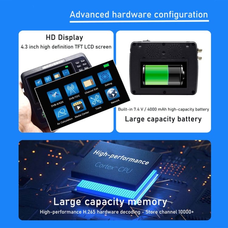 iBRAVEBOX V10 Finder Pro+ 4.3 inch Display Digital Satellite Meter Signal Finder, Support DVB-S/S2/S2X/T/T2/C AHD, Plug Type:EU Plug(Black) - free shipping - PMC TechLife - Order now!
