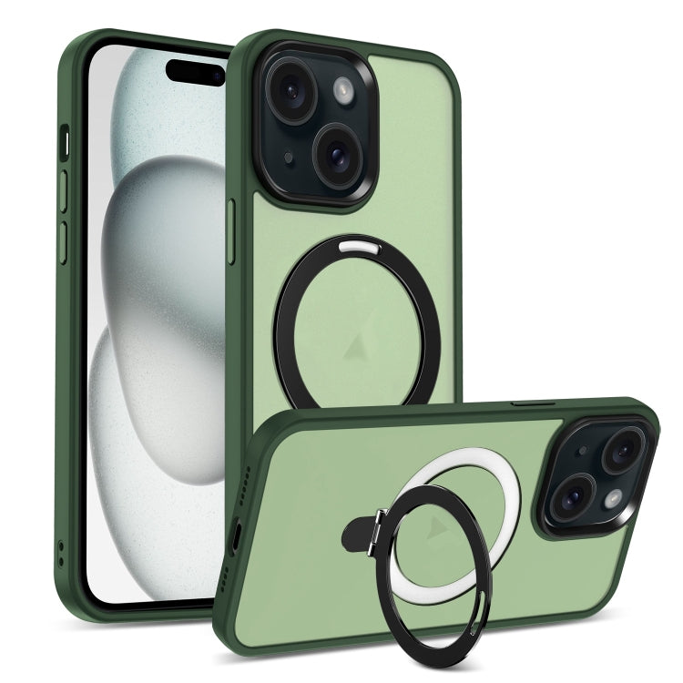 For iPhone 15 Plus MagSafe Holder Skin-feel PC Hybrid TPU Phone Case(Green) - iPhone 15 Plus Cases by PMC Jewellery | Online Shopping South Africa | PMC Jewellery