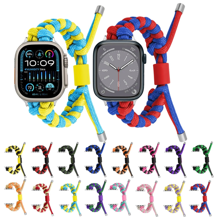 For Apple Watch SE 2023 44mm Paracord Fishtail Braided Silicone Bead Watch Band(Black Blue) - Watch Bands by PMC TechLife | Online Shopping South Africa | PMC TechLife