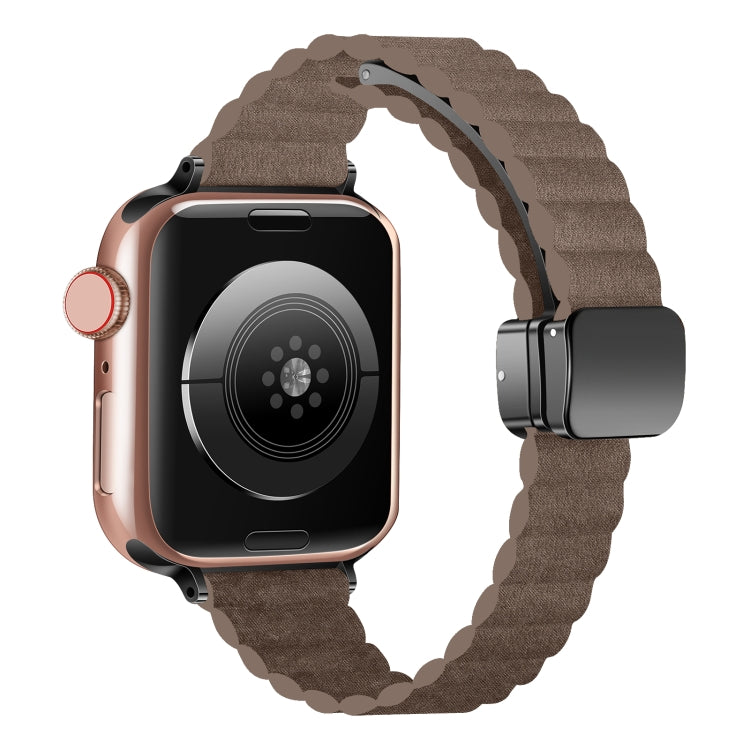 For Apple Watch SE 2023 44mm Water Ripple Magnetic Folding Buckle Watch Band, Style: Thin Version(Light Brown) - Watch Bands by PMC TechLife | Online Shopping South Africa | PMC TechLife | Buy Now Pay Later Mobicred