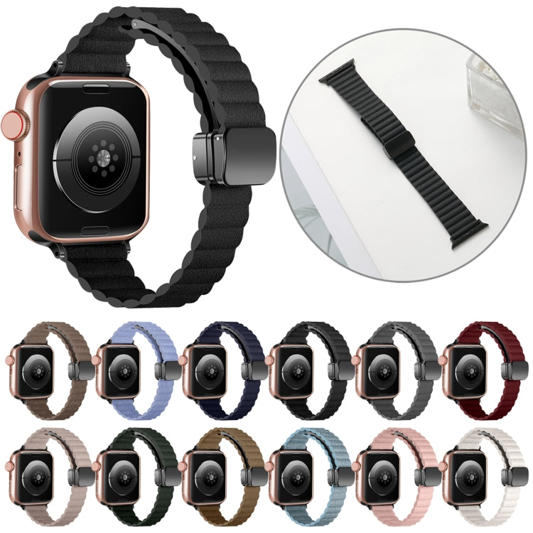 For Apple Watch SE 2023 44mm Water Ripple Magnetic Folding Buckle Watch Band, Style: Thin Version(Light Brown) - Watch Bands by PMC TechLife | Online Shopping South Africa | PMC TechLife | Buy Now Pay Later Mobicred