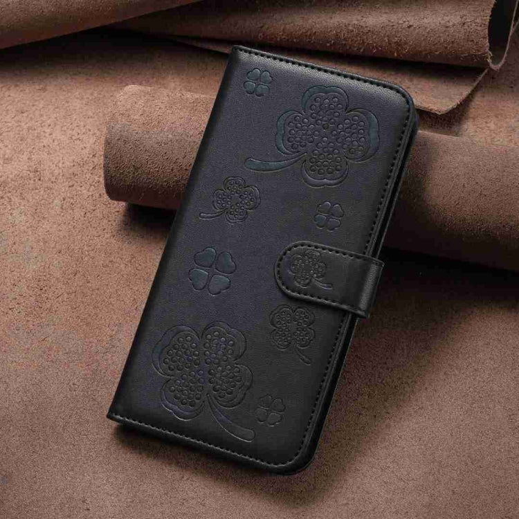 For Xiaomi Redmi Note 12 4G Global Four-leaf Embossed Leather Phone Case(Black) - Xiaomi Cases by PMC Jewellery | Online Shopping South Africa | PMC Jewellery | Buy Now Pay Later Mobicred