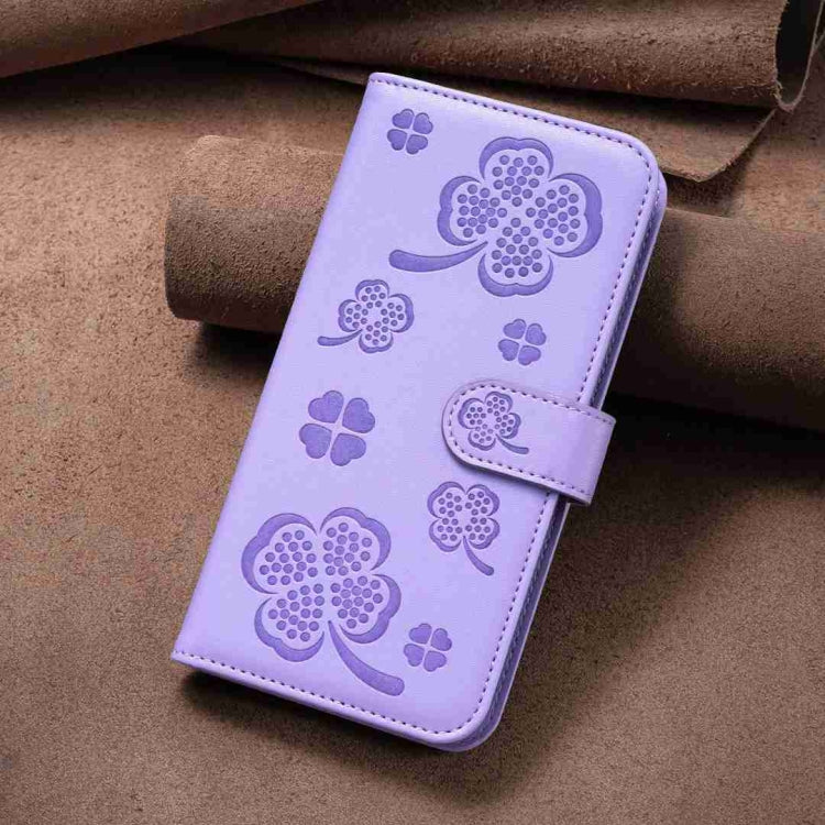 For Xiaomi Redmi Note 12 Pro 5G Global Four-leaf Embossed Leather Phone Case(Purple) - Xiaomi Cases by PMC Jewellery | Online Shopping South Africa | PMC Jewellery | Buy Now Pay Later Mobicred