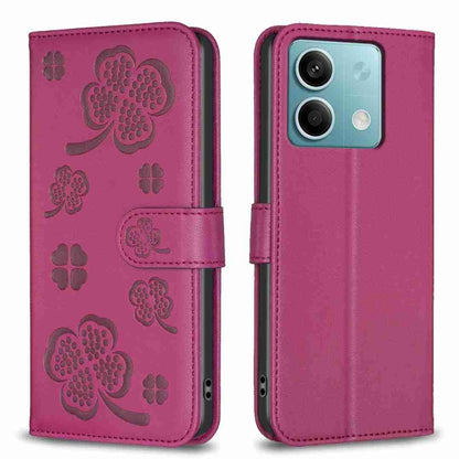 For Xiaomi Redmi Note 13 Four-leaf Embossed Leather Phone Case(Rose Red) - Note 13 Cases by PMC Jewellery | Online Shopping South Africa | PMC Jewellery | Buy Now Pay Later Mobicred