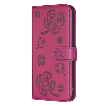 For Xiaomi Redmi A3 Four-leaf Embossed Leather Phone Case(Rose Red) - Xiaomi Cases by PMC Jewellery | Online Shopping South Africa | PMC Jewellery | Buy Now Pay Later Mobicred