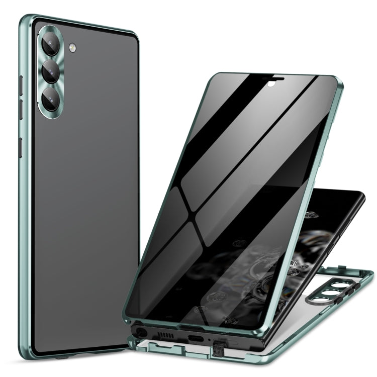 For Samsung Galaxy S24 5G Privacy Full Cover Magnetic Metal Tempered Glass Phone Case(Green) - Galaxy S24 5G Cases by PMC Jewellery | Online Shopping South Africa | PMC Jewellery | Buy Now Pay Later Mobicred