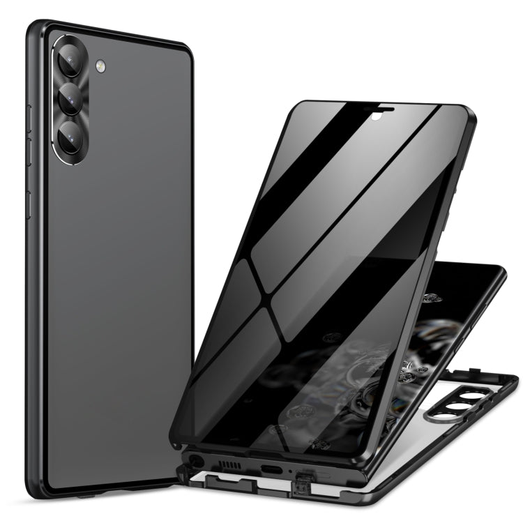 For Samsung Galaxy S24+ 5G Privacy Full Cover Magnetic Metal Tempered Glass Phone Case(Black) - free shipping - PMC Jewellery - Order now!