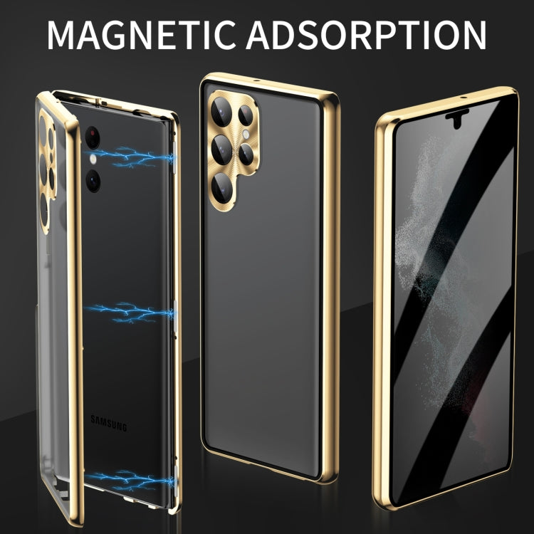 For Samsung Galaxy S25 Ultra 5G Privacy Full Cover Magnetic Metal Tempered Glass Phone Case(Gold) - Galaxy S25 Ultra 5G Cases by PMC TechLife | Online Shopping South Africa | PMC TechLife | Buy Now Pay Later Mobicred