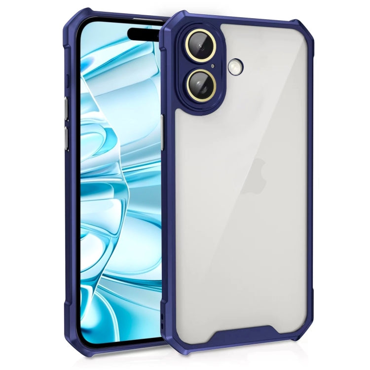 For iPhone 16 Plus Shockproof Acrylic Phone Case with Lens Glass Film(Blue) - iPhone 16 Plus Cases by PMC Jewellery | Online Shopping South Africa | PMC Jewellery | Buy Now Pay Later Mobicred