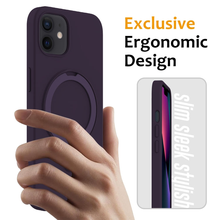 For iPhone 12 MagSafe Magnetic Liquid Silicone Phone Case with Ring Holder(Purple) - iPhone 12 / 12 Pro Cases by PMC Jewellery | Online Shopping South Africa | PMC Jewellery