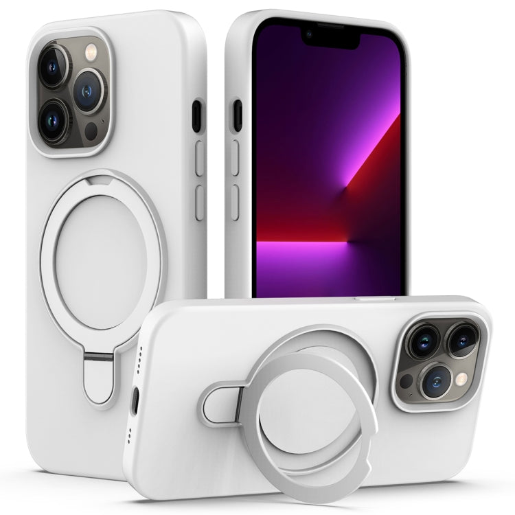 For iPhone 14 Pro Max MagSafe Magnetic Liquid Silicone Phone Case with Ring Holder(White) - iPhone 14 Pro Max Cases by PMC Jewellery | Online Shopping South Africa | PMC Jewellery