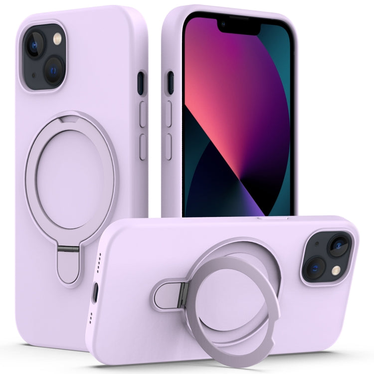 For iPhone 14 Plus MagSafe Magnetic Liquid Silicone Phone Case with Ring Holder(Lilac Purple) - iPhone 14 Plus Cases by PMC Jewellery | Online Shopping South Africa | PMC Jewellery