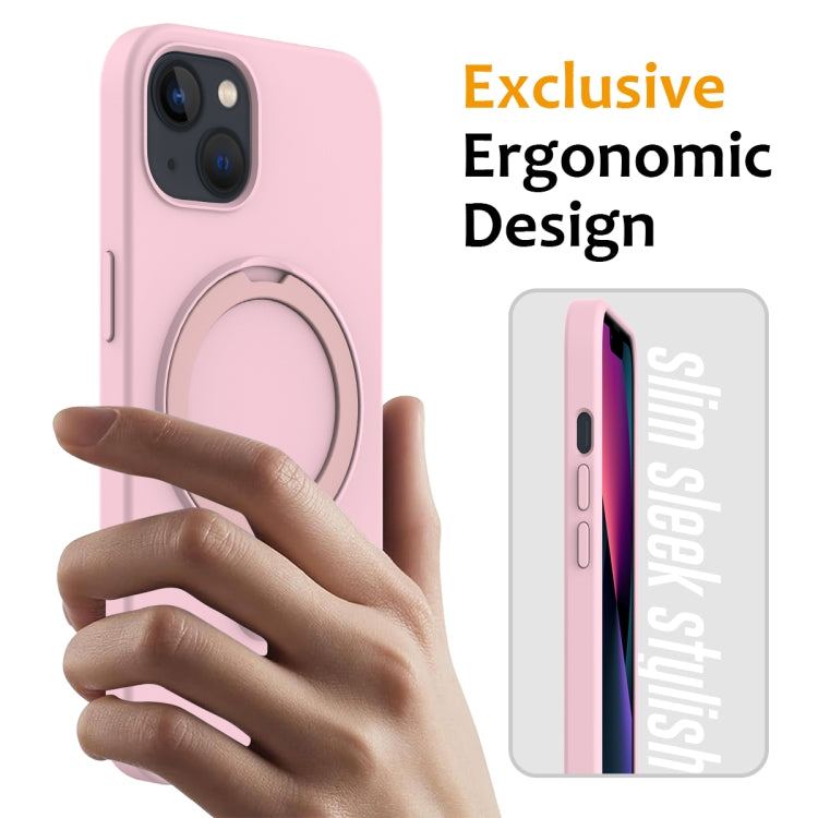 For iPhone 15 MagSafe Magnetic Liquid Silicone Phone Case with Ring Holder(Grey Pink) - iPhone 15 Cases by PMC Jewellery | Online Shopping South Africa | PMC Jewellery