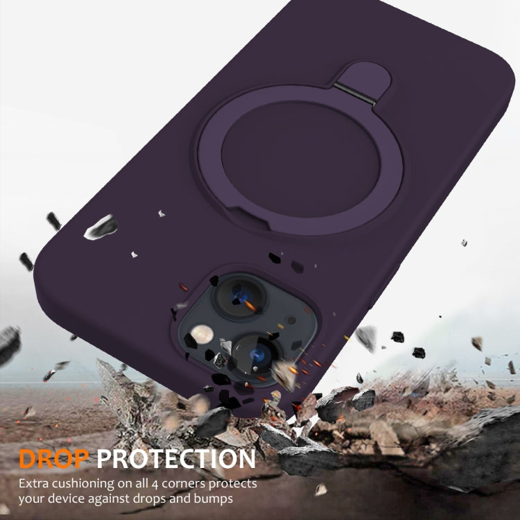 For iPhone 15 Plus MagSafe Magnetic Liquid Silicone Phone Case with Ring Holder(Purple) - iPhone 15 Plus Cases by PMC Jewellery | Online Shopping South Africa | PMC Jewellery