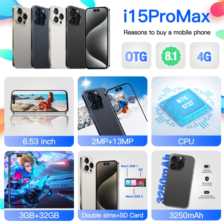 i15ProMax / U18, 3GB+32GB, 6.53 inch Face Identification Android 8.1 MTK6737 Quad Core, Network: 4G, OTG, Dual SIM(Blue) -  by PMC TechLife | Online Shopping South Africa | PMC TechLife