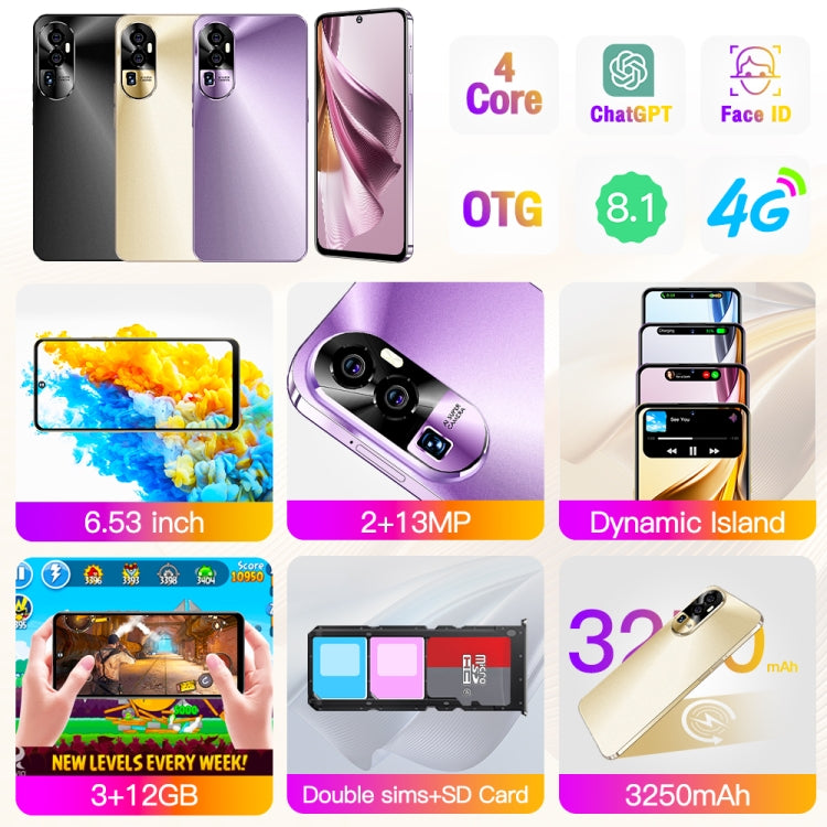 Reno10Pro+ / U22, 3GB+32GB, 6.53 inch Screen, Face Identification, Android 8.1 MTK6737 Quad Core, Network: 4G, OTG, Dual SIM(Purple) -  by PMC Jewellery | Online Shopping South Africa | PMC Jewellery