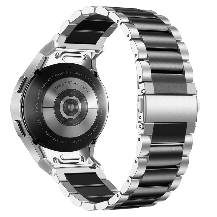 For Samsung Galaxy Watch 6 Quick Release Button Three-bead Stainless Steel Watch Band(Silver Black) - free shipping - PMC TechLife - Order now!