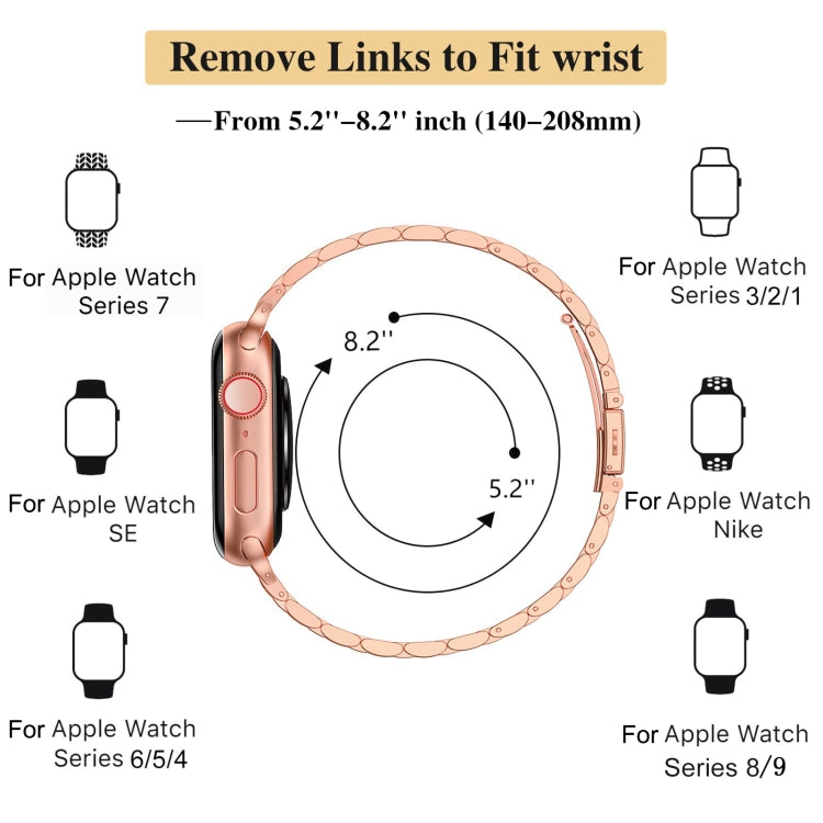 For Apple Watch SE 2023 44mm Slim Seven Bead Slingshot Buckle Metal Watch Band(Rose Gold) - free shipping - PMC TechLife - Order now!