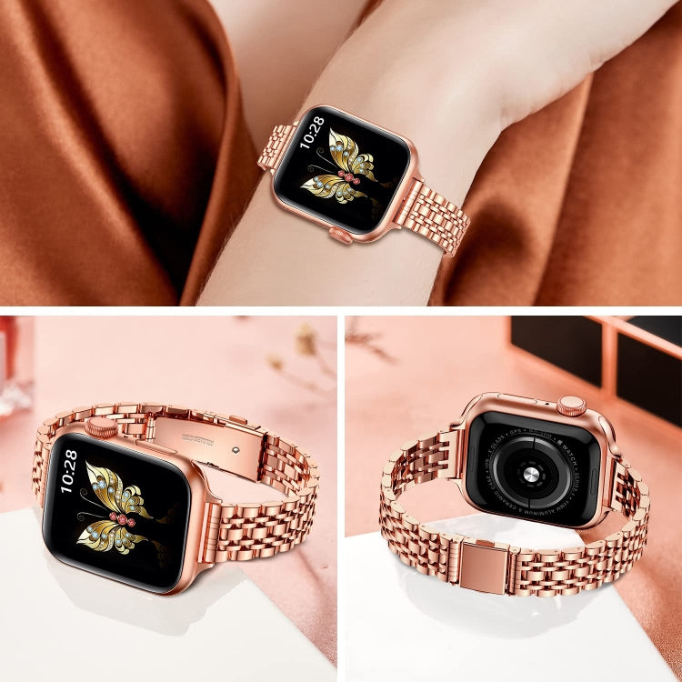 For Apple Watch SE 2023 40mm Slim Seven Bead Slingshot Buckle Metal Watch Band(Rose Gold) - free shipping - PMC TechLife - Order now!